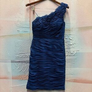 Adrianna Papell Boutique 8P Navy Blue One Strap Ruched Mini Dress Formal Classy